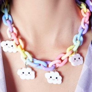 Pastel Chunky Multicolored Chain Link Necklace with Happy Cloud Charms